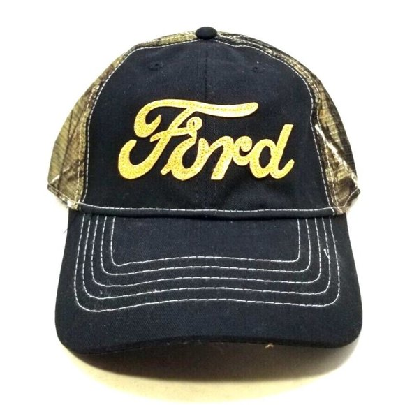 Realtree APG Black Trucker Hat Cap FORD in Gold Color & Camo Mesh NOS NEW (T14) - Picture 2 of 7